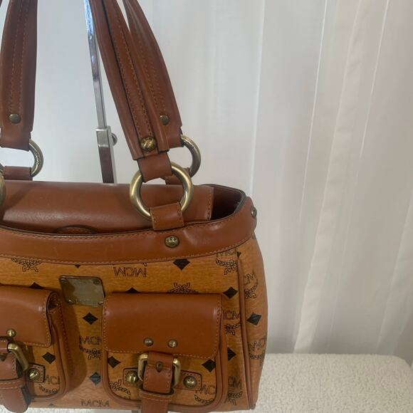 GUC MCM SMALL COGNAC VISETOS BOSTON BAG, L 10” x H 6.5” x D 3.5” - Picture 6 of 9